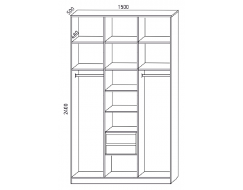 Шкаф распашной 1500 мм М6-3.4 П+Б+П 150 + антресоль + ящики (М6) в Асбесте - asbest.mebel-e96.ru