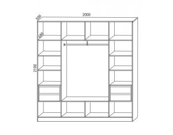 Шкаф распашной 2000 мм  М6-4.2 Б+П+Б 200+4 ящика (М6) в Асбесте - asbest.mebel-e96.ru