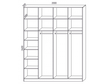 Шкаф распашной 2000 мм М6-4.6 Б+П+П+П 200 + антресоль (М6) в Асбесте - asbest.mebel-e96.ru