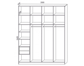 Шкаф распашной 2000 мм М6-4.6 Б+П+П+П 200 + антресоль + ящики (М6) в Асбесте - asbest.mebel-e96.ru