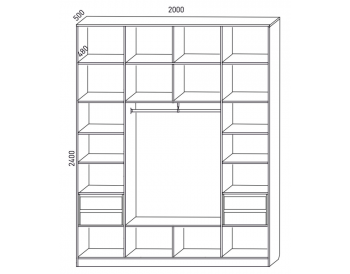 Шкаф распашной 2000 мм М6-4.2 Б+П+Б 200 + антресоль + 4 ящика (М6) в Асбесте - asbest.mebel-e96.ru