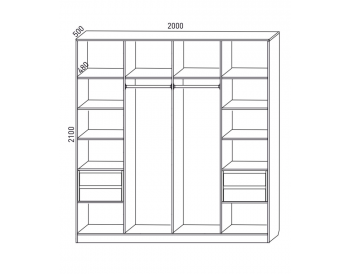 Шкаф распашной 2000 мм М6-4.2 П+Б+П 200 + 4 ящика (М6) в Асбесте - asbest.mebel-e96.ru