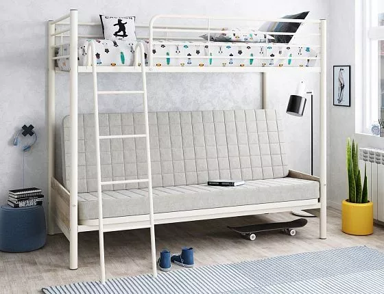 Кровать двухъярусная с диваном Мадлен-2 (Бежевый велюр) (ФМ) в Асбесте - asbest.mebel-e96.ru
