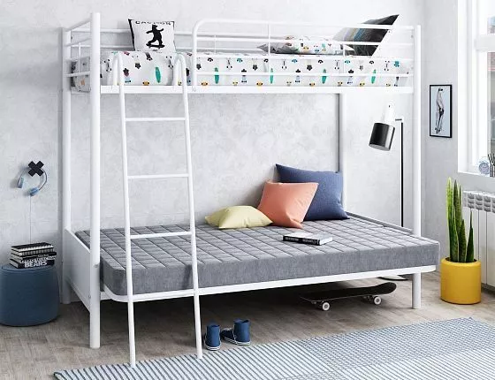 Кровать двухъярусная с диваном Мадлен-2 серый велюр (ФМ) в Асбесте - asbest.mebel-e96.ru