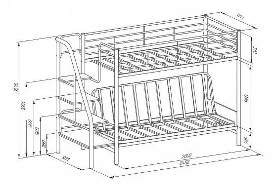Кровать двухъярусная с диваном Мадлен-3 (велюр) (ФМ) в Асбесте - asbest.mebel-e96.ru