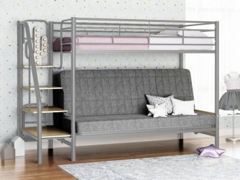 Кровать двухъярусная с диваном Мадлен-3 серый/серый/ясень шимо светлый в Асбесте - asbest.mebel-e96.ru