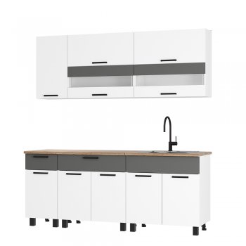 Кухонный гарнитур Монтана 2000 мм белый/графит (БТС) в Асбесте - asbest.mebel-e96.ru