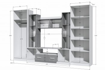Стенка Николь-2 белый/бетонный камень(Зарон) в Асбесте - asbest.mebel-e96.ru