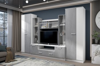 Стенка Николь-2 белый/бетонный камень(Зарон) в Асбесте - asbest.mebel-e96.ru