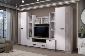 Стенка Николь-2 крафт серый/кашемир (Зарон) в Асбесте - asbest.mebel-e96.ru