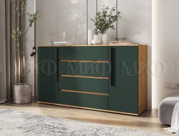 Комод 2 двери 4 ящика (1600) Норд, крафт/изумруд (Миф) в Асбесте - asbest.mebel-e96.ru