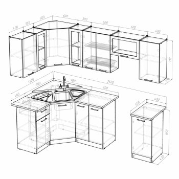 Кухонный гарнитур Ольга оптима 1 1300х2500 мм (Герда) в Асбесте - asbest.mebel-e96.ru