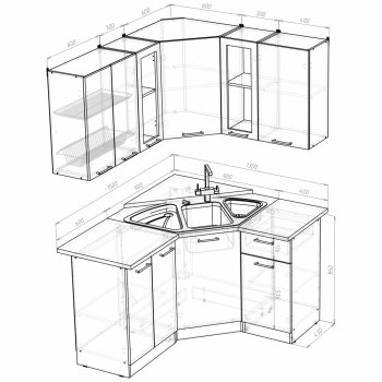 Кухонный гарнитур Ольга оптима 2 1500х1300 мм (Герда) в Асбесте - asbest.mebel-e96.ru
