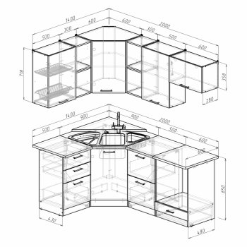 Кухонный гарнитур Ольга оптима 4 1400х2000 мм (Герда) в Асбесте - asbest.mebel-e96.ru