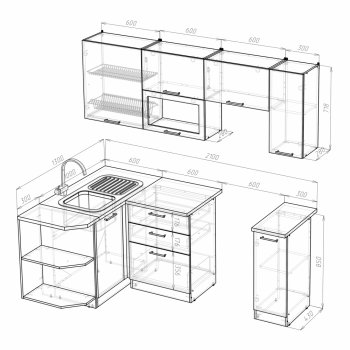 Кухонный гарнитур Ольга прайм 2 1300х2100 мм (Герда) в Асбесте - asbest.mebel-e96.ru