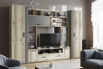 Гостиная Оскар-18-2 дуб делано/графит (Текс) в Асбесте - asbest.mebel-e96.ru