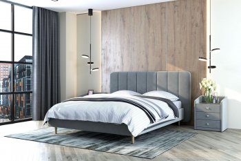 Кровать двуспальная Рино светло-серый (БМ) в Асбесте - asbest.mebel-e96.ru