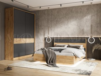 Кровать парящая Роджина с подсветкой, крафт/графит (Миф) в Асбесте - asbest.mebel-e96.ru