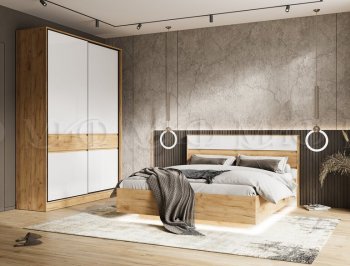 Кровать парящая с ПМ Роджина крафт/белый (Миф) в Асбесте - asbest.mebel-e96.ru