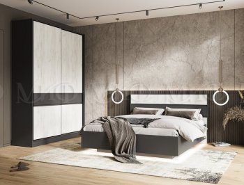 Кровать парящая с ПМ Роджина графит/крафт белый (Миф) в Асбесте - asbest.mebel-e96.ru