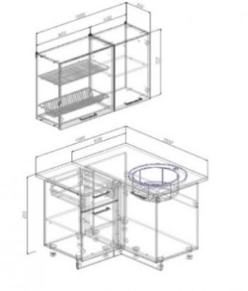 Кухонный гарнитур угловой Санторини МДФ 1000*1000 (Sanvut) в Асбесте - asbest.mebel-e96.ru