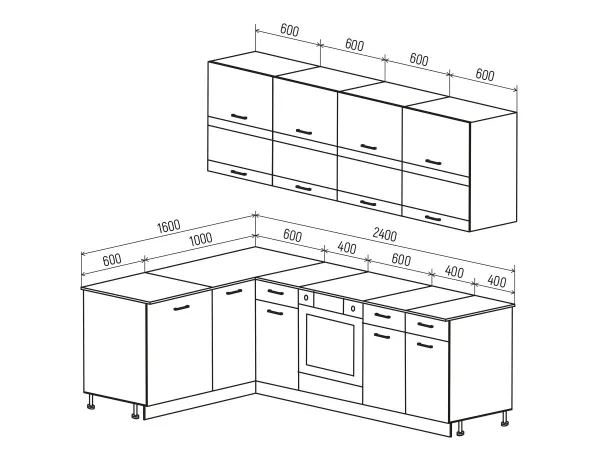 Угловой кухонный гарнитур Техно 1.6*2.4 м Вариант 3 (Миф) в Асбесте - asbest.mebel-e96.ru