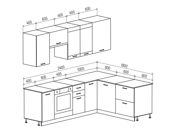 Угловой кухонный гарнитур Техно 2.4*1.8 м Вариант 3 (Миф) в Асбесте - asbest.mebel-e96.ru